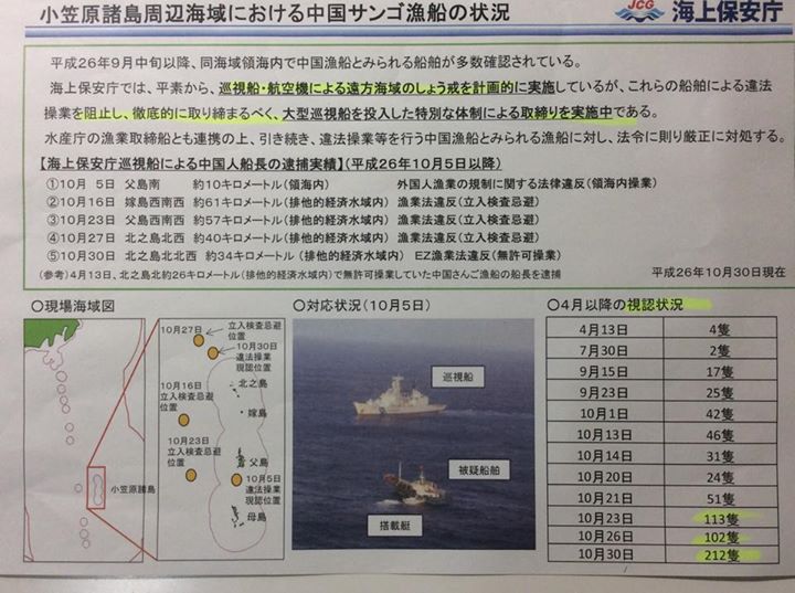 外交部会等合同会議(10月31日) 「小笠原近海における中国漁船によるサンゴ密漁事案について」